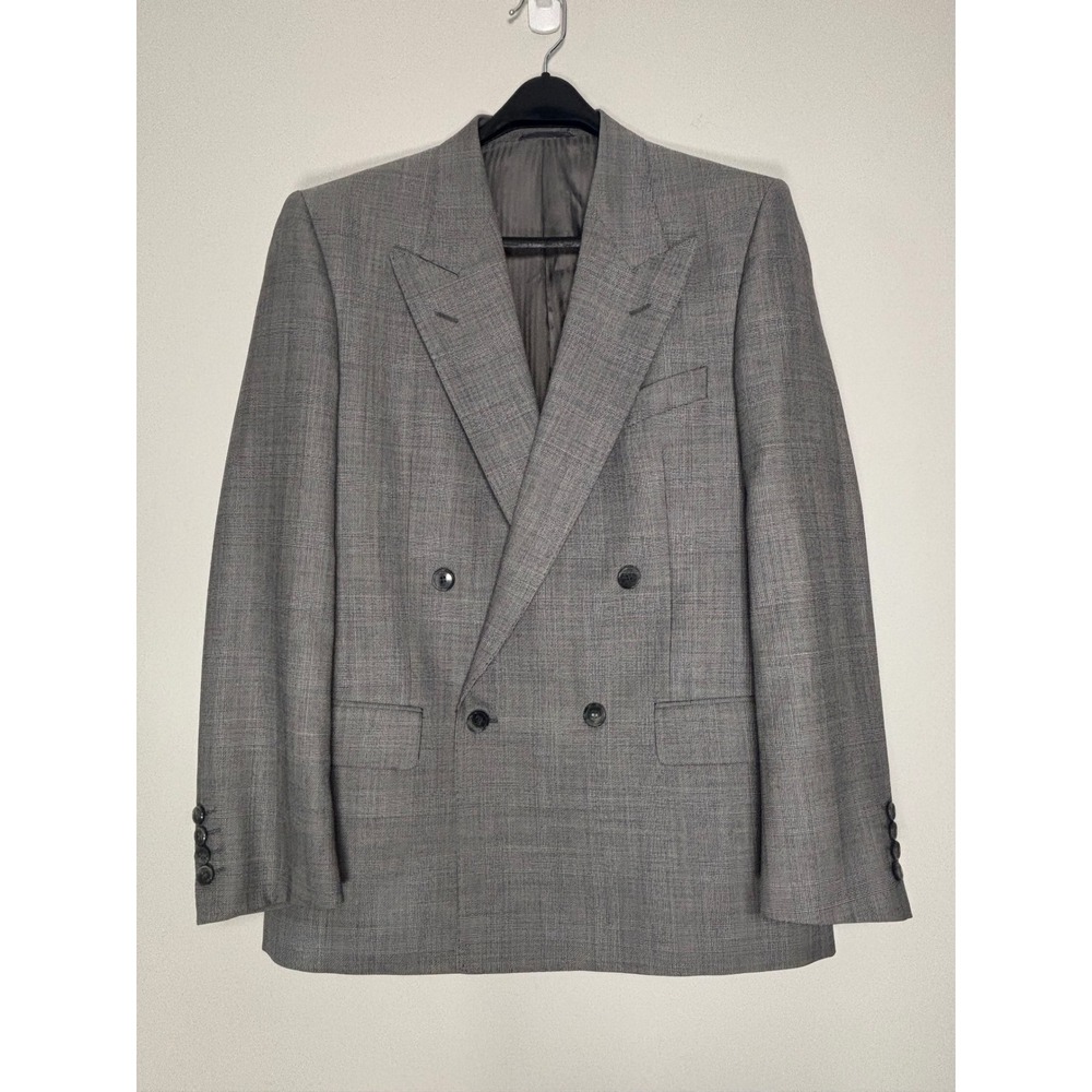 Mens Grey Wool Double Breasted Blazer Jacket 38S Made in Italy